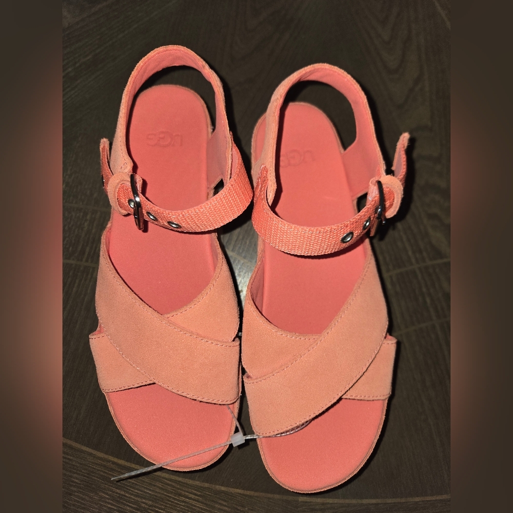 UGG Women'sAnkle Suede Platform Sandals  Espadrille 1152711 size 8 melón Orange